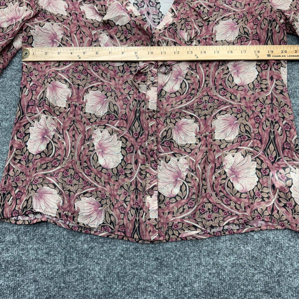 Morris & Co x PAIGE Silk Floral Ruffle Blouse Mauve Art Nouveau Top Medium - Picture 5 of 8